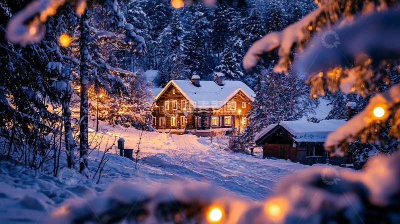 高清大图下载【趣麦麦图】雪夜木屋
