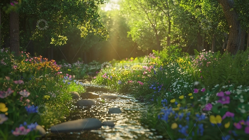 高清大图下载【趣麦麦图】阳光森林溪流