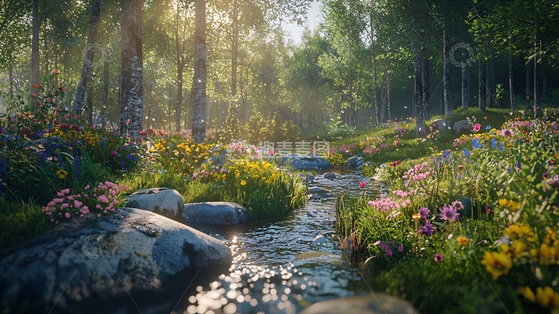 高清大图下载【趣麦麦图】阳光森林小溪