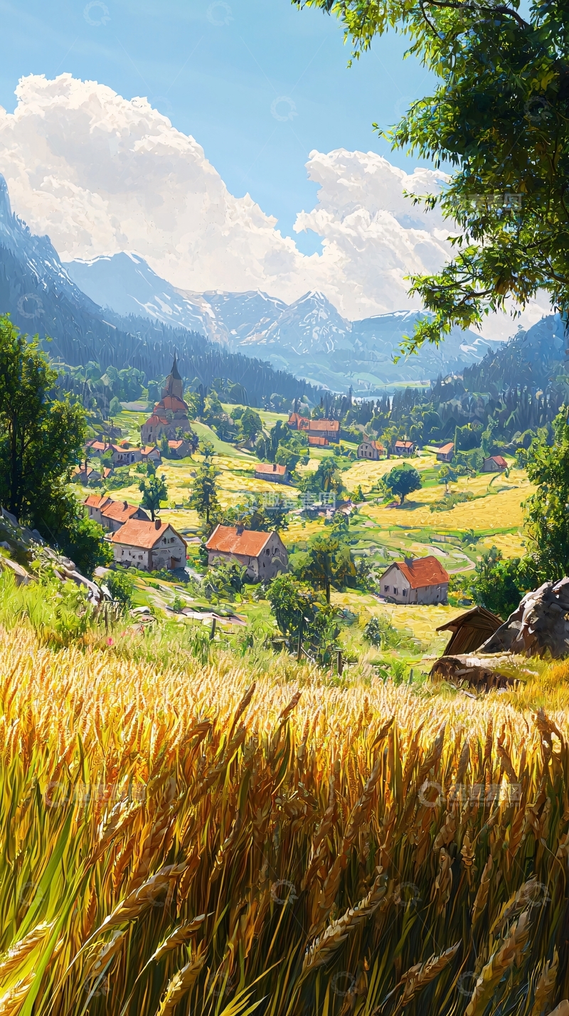 高清大图下载【趣麦麦图】阿尔卑斯山乡村田园风光