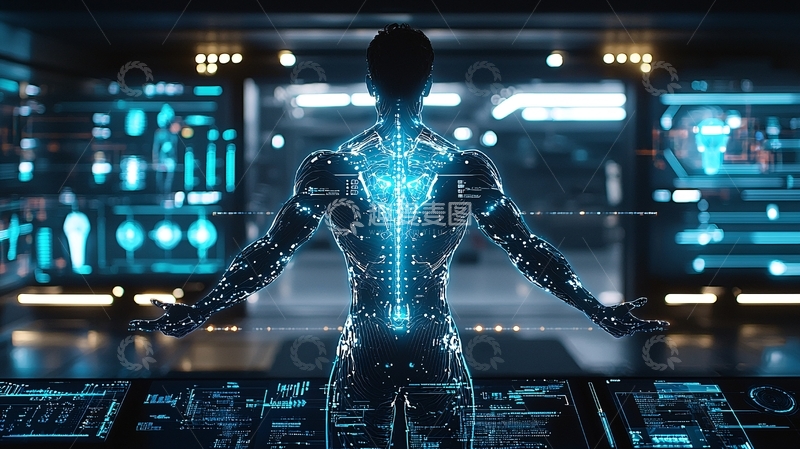 高清大图下载【趣麦麦图】赛博朋克风格的人与科技融合