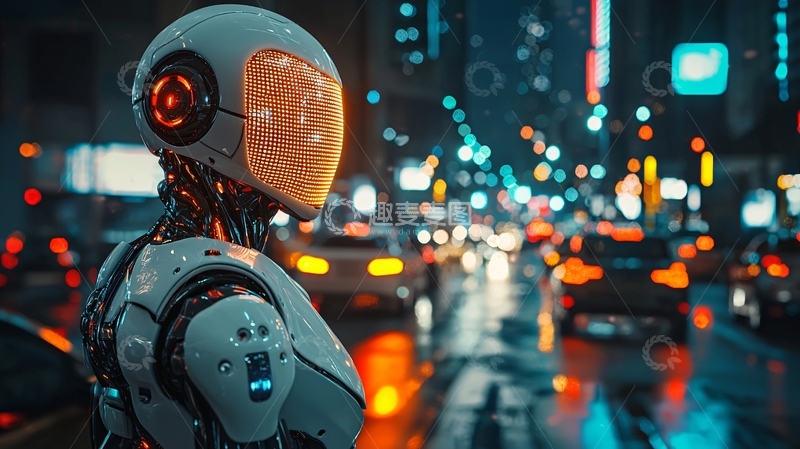 高清大图下载【趣麦麦图】未来感机器人城市夜景