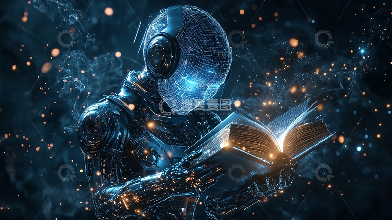 高清大图下载【趣麦麦图】未来机器人阅读书籍