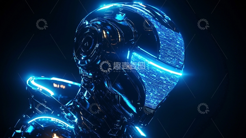 高清大图下载【趣麦麦图】蓝色发光的未来机器人