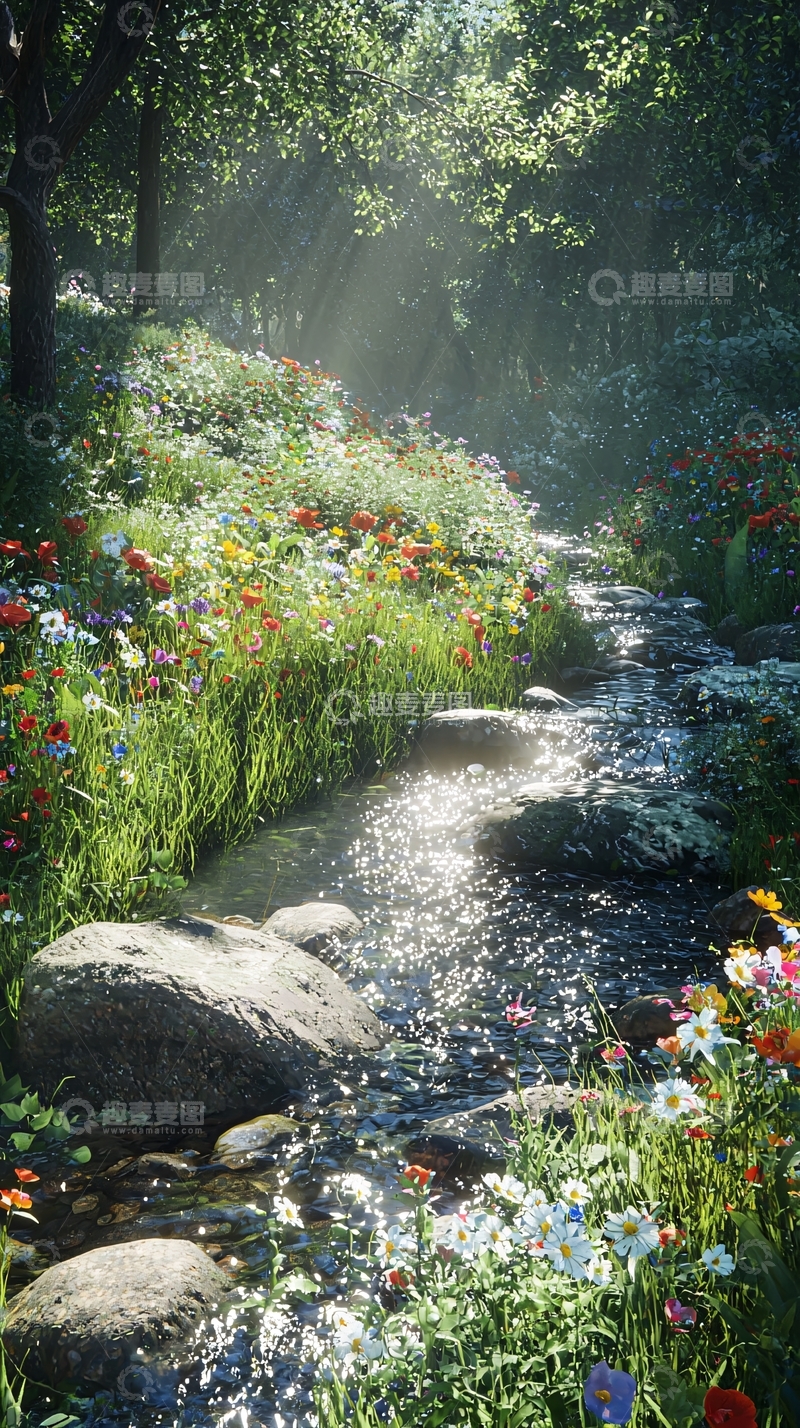 高清大图下载【趣麦麦图】阳光森林小溪