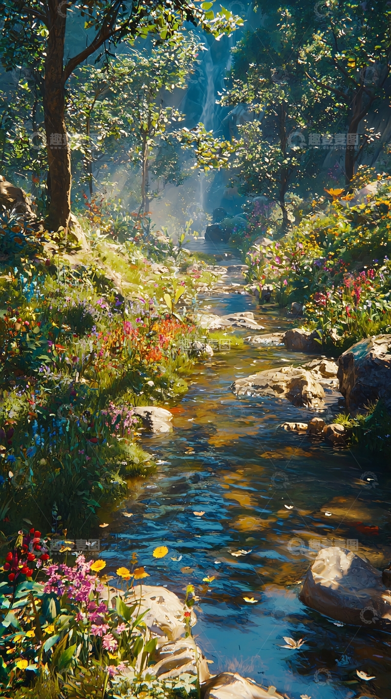 高清大图下载【趣麦麦图】阳光森林溪流