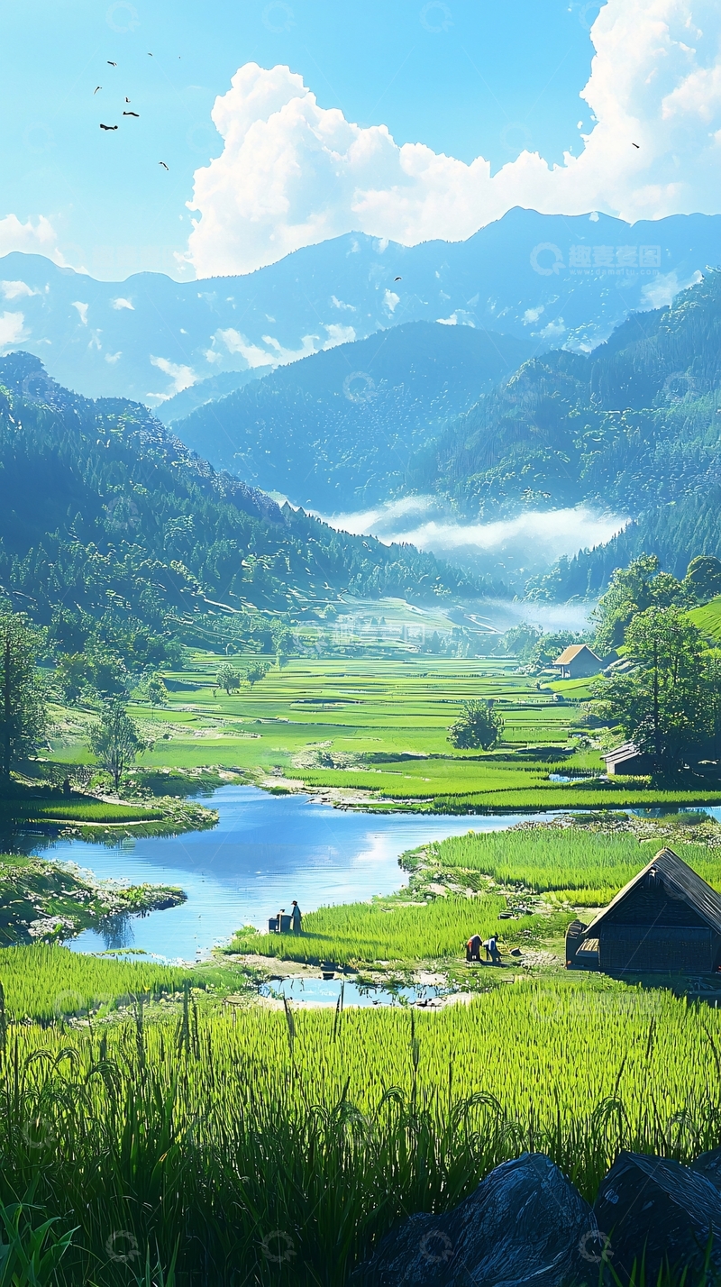 高清大图下载【趣麦麦图】山清水秀的田园风光