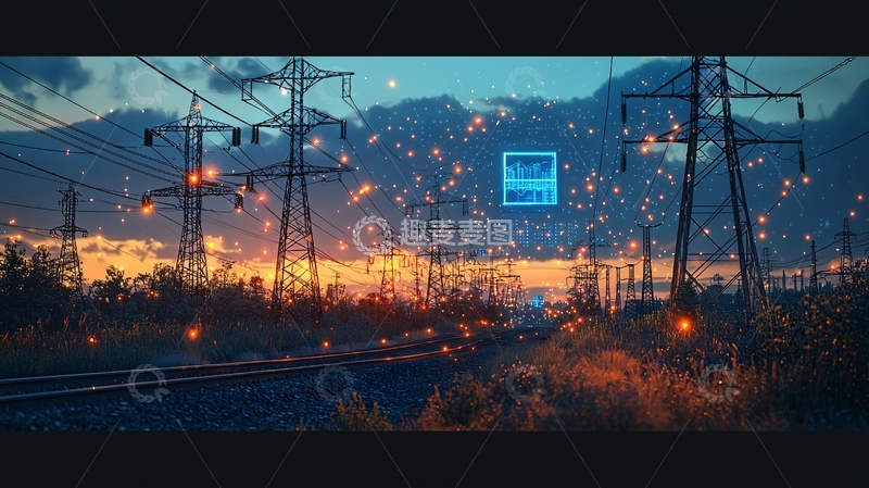 高清大图下载【趣麦麦图】夜幕下电力塔璀璨