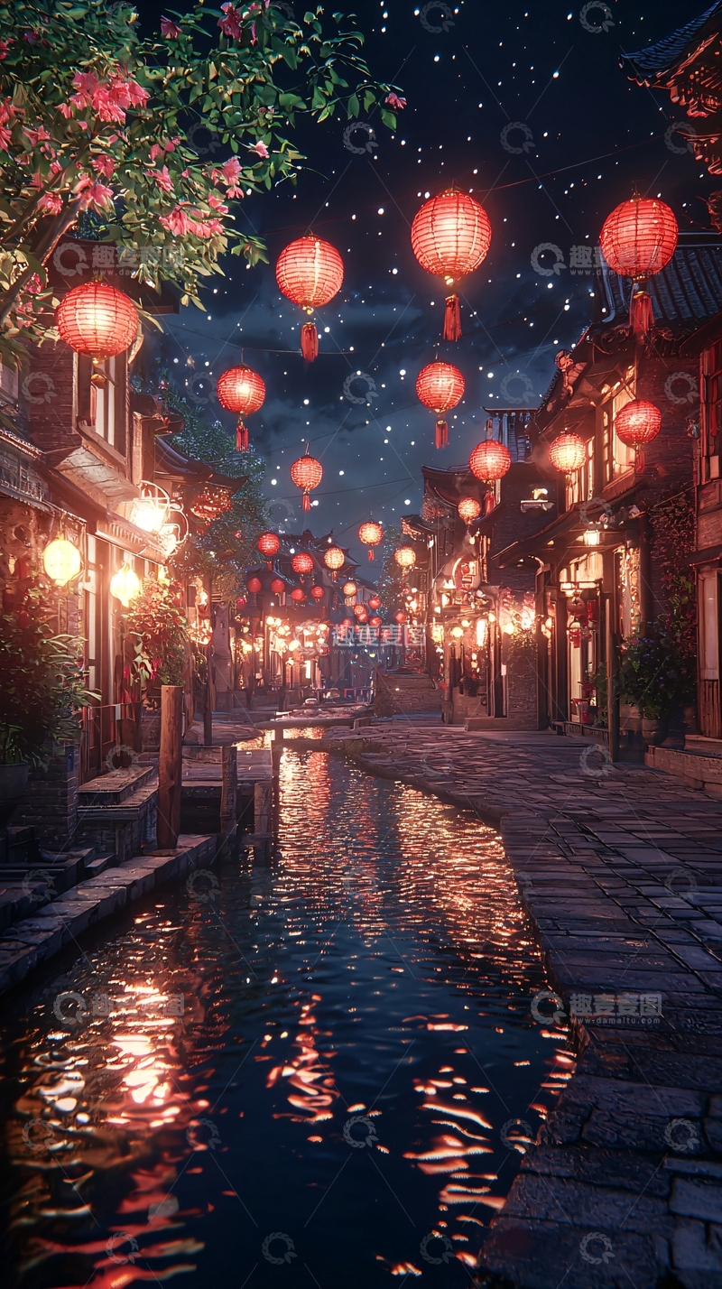 高清大图下载【趣麦麦图】夜景古镇