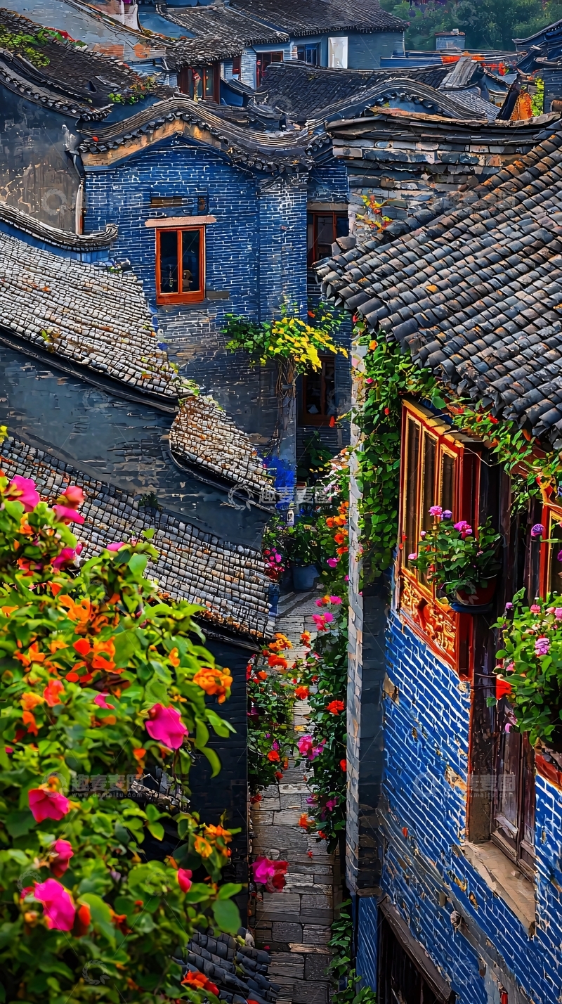 高清大图下载【趣麦麦图】古色古香的蓝房子