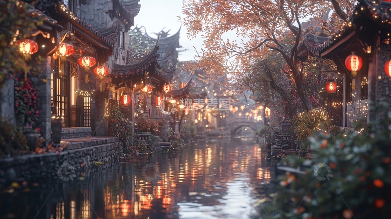 高清大图下载【趣麦麦图】古镇夜景