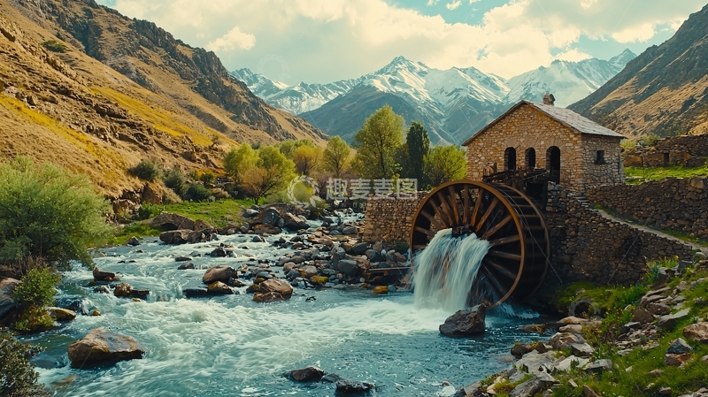 高清大图下载【趣麦麦图】山间水磨风景