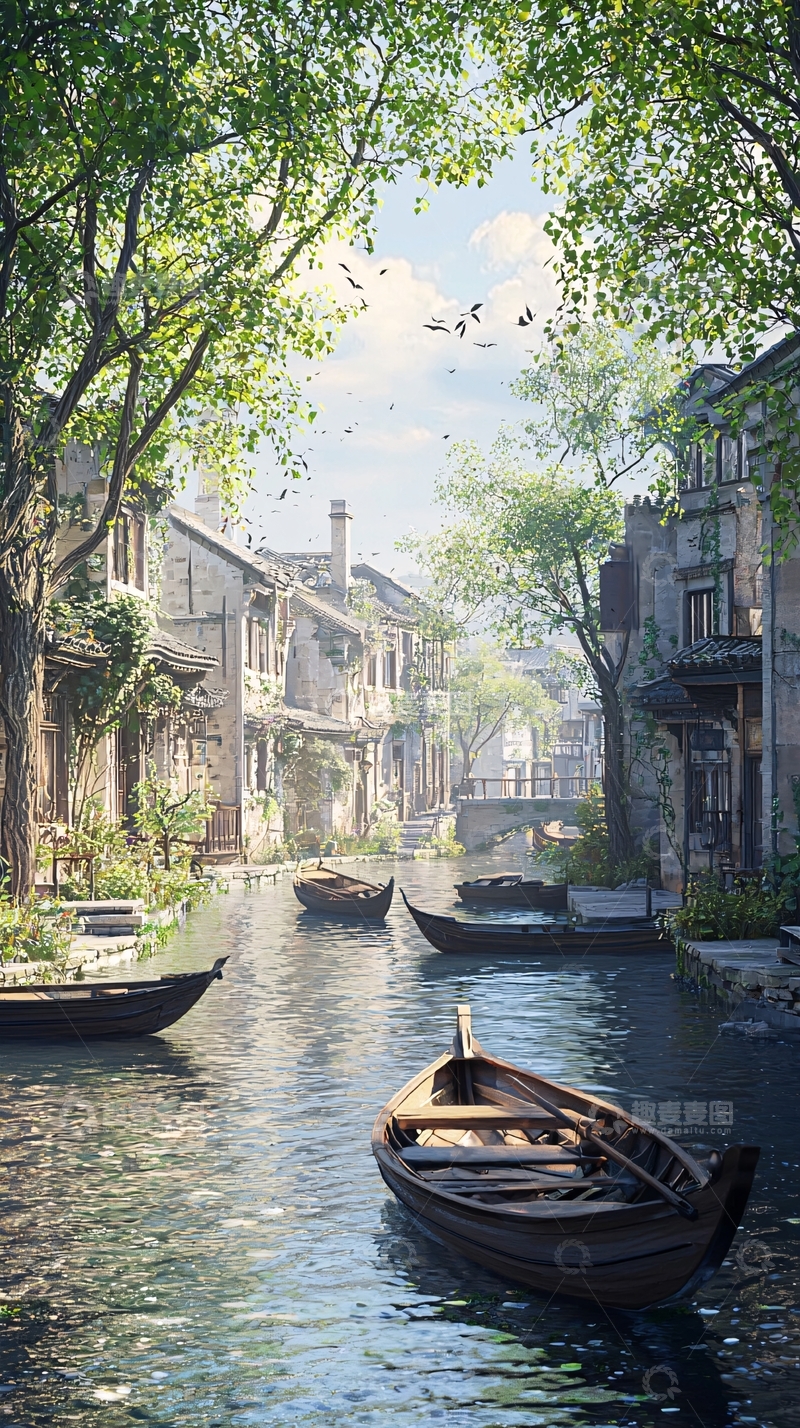 高清大图下载【趣麦麦图】树荫下宁静的运河