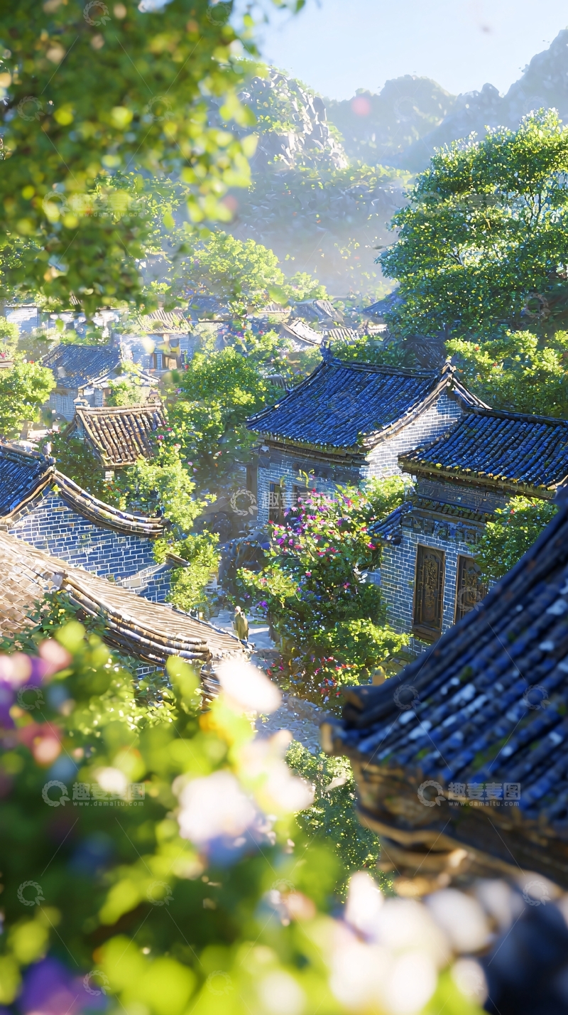 高清大图下载【趣麦麦图】山间古镇