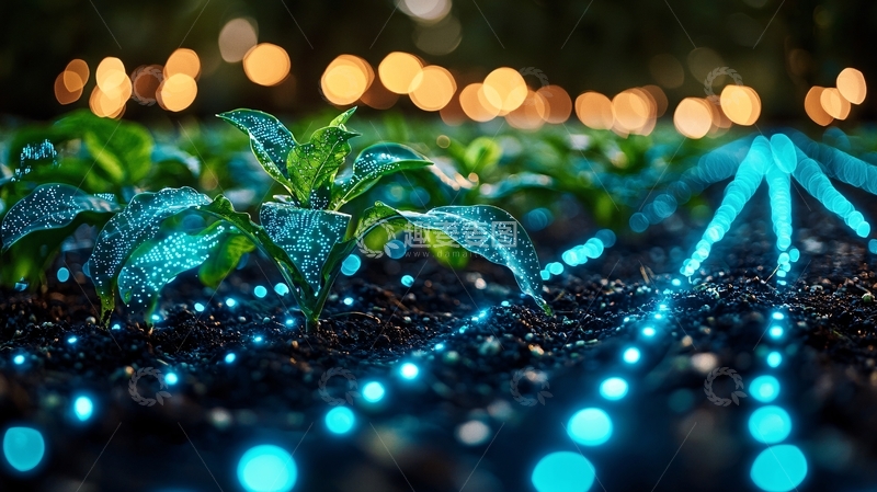 高清大图下载【趣麦麦图】科技感农田夜景