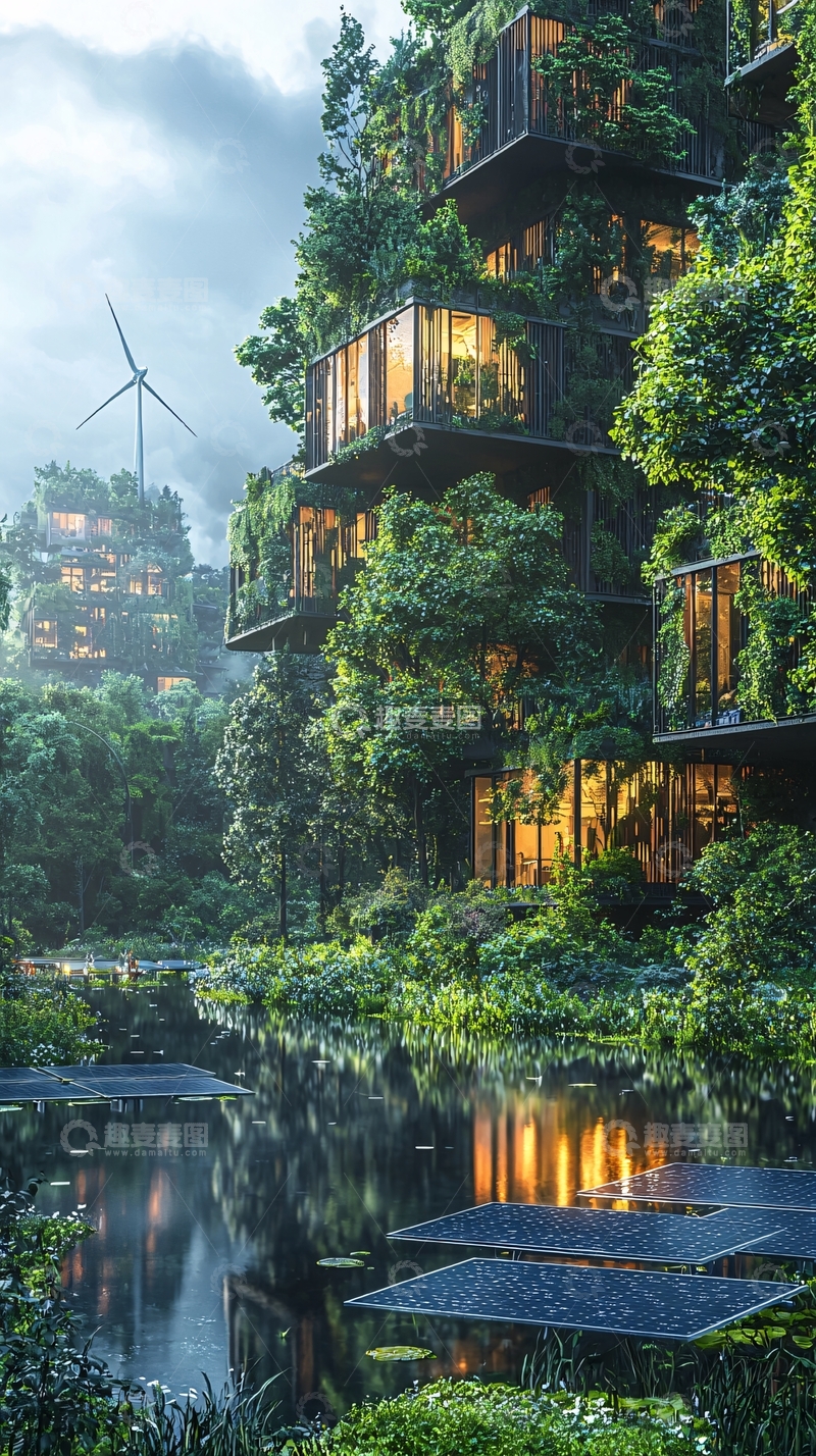 高清大图下载【趣麦麦图】绿色建筑与自然和谐共生