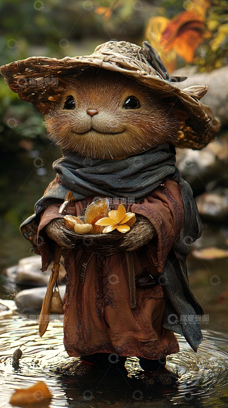 高清大图下载【趣麦麦图】戴草帽的小动物