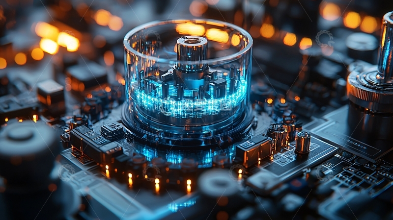 高清大图下载【趣麦麦图】科技电路板中的透明容器