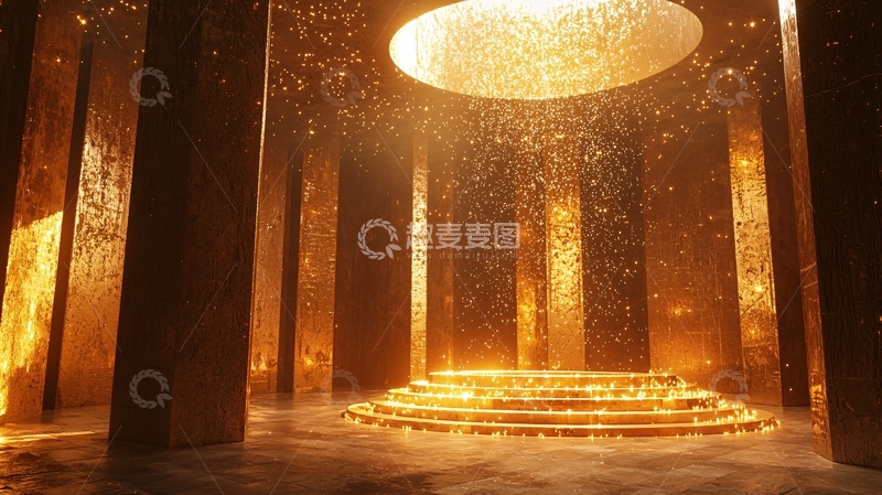 高清大图下载【趣麦麦图】金色光柱环绕的圆形舞台