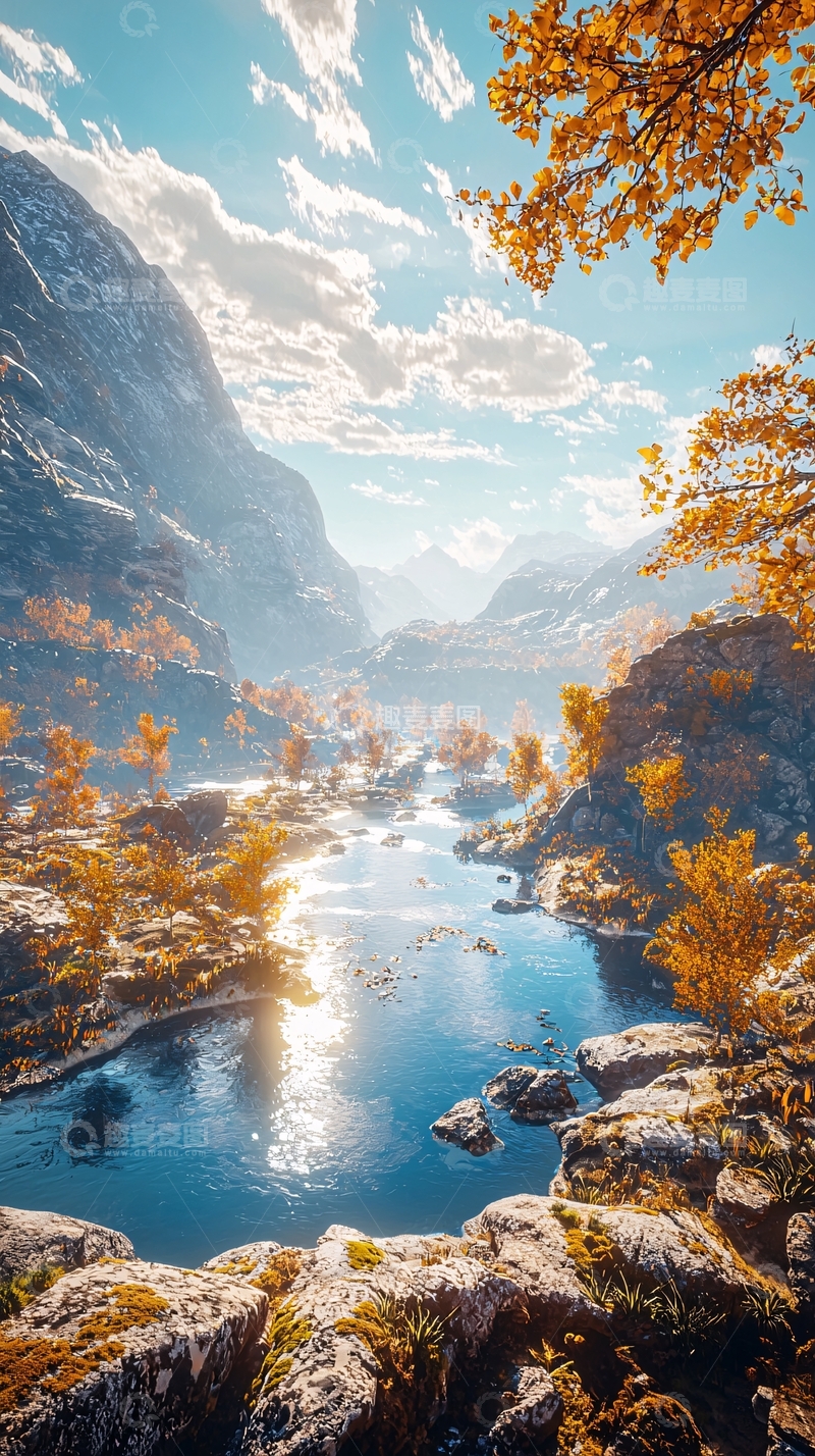 高清大图下载【趣麦麦图】秋日山谷河流风景