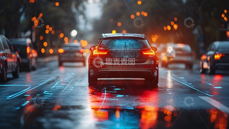 高清大图下载【趣麦麦图】夜间城市道路行驶的汽车