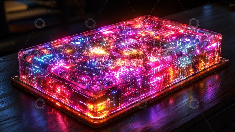 高清大图下载【趣麦麦图】霓虹灯光闪烁的透明盒子