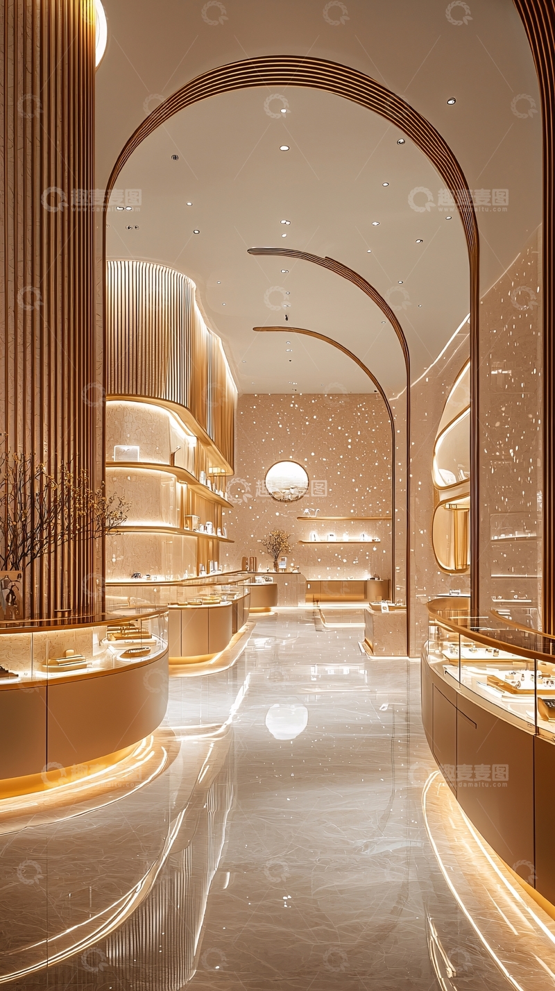 高清大图下载【趣麦麦图】金米色拱形珠宝店内部