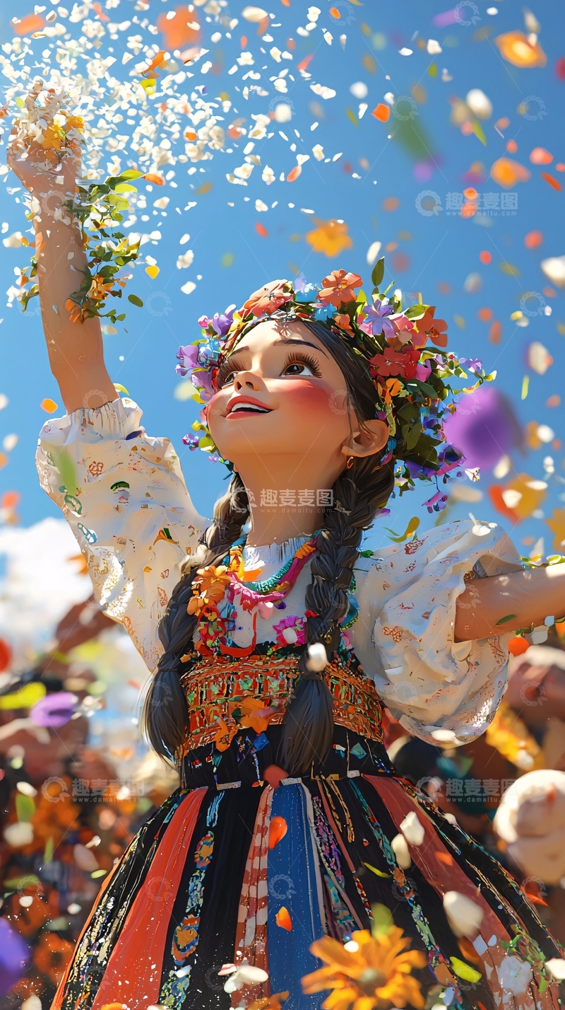 高清大图下载【趣麦麦图】花瓣雨中女孩