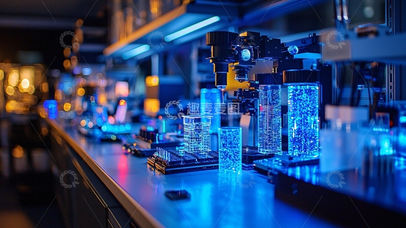高清大图下载【趣麦麦图】实验室蓝色灯光下的实验台
