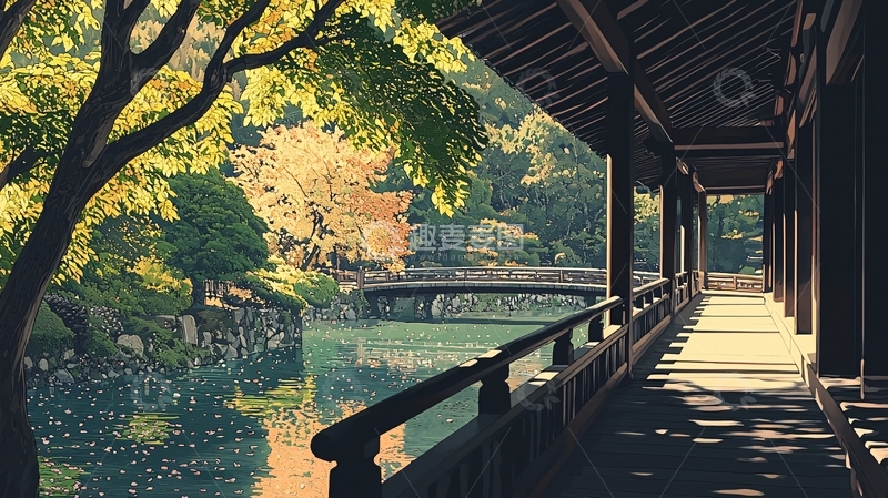 高清大图下载【趣麦麦图】秋日日式庭院