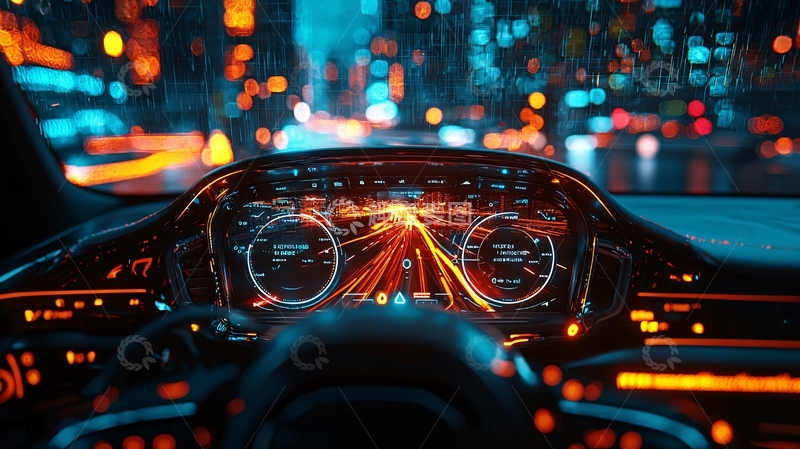 高清大图下载【趣麦麦图】夜间驾驶舱的未来感景象