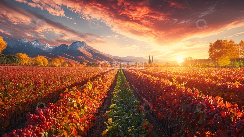 高清大图下载【趣麦麦图】秋日葡萄园落日美景
