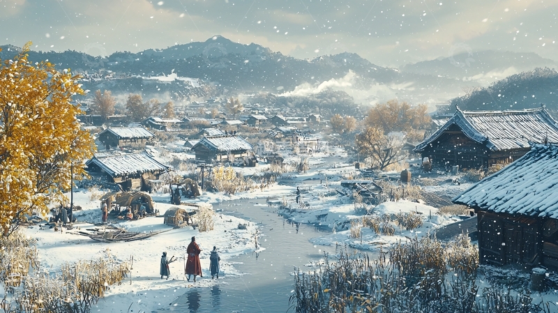 高清大图下载【趣麦麦图】冬日雪景村庄