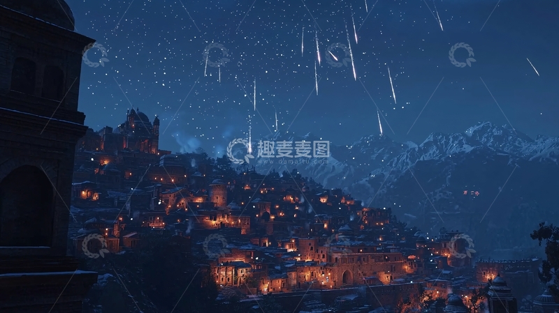 高清大图下载【趣麦麦图】夜幕下的雪山小镇