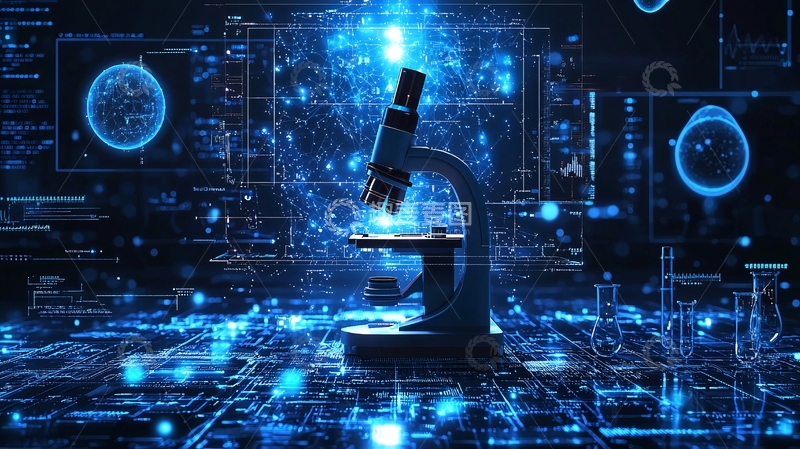 高清大图下载【趣麦麦图】科技显微镜与数字电路背景