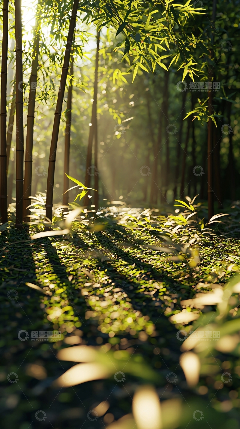 高清大图下载【趣麦麦图】阳光透过竹林