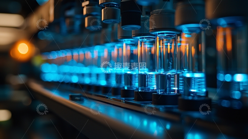 高清大图下载【趣麦麦图】蓝色灯光下的试管排列