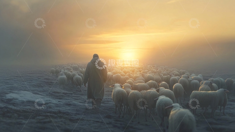 高清大图下载【趣麦麦图】牧羊人日出剪影
