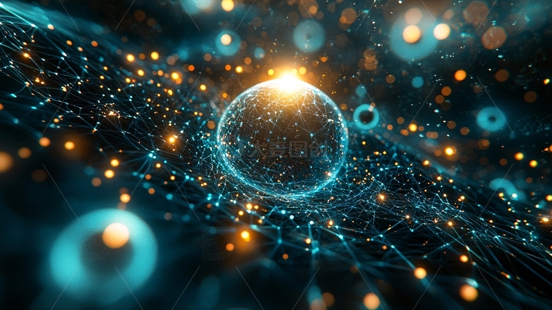 高清大图下载【趣麦麦图】蓝色光点环绕的球体