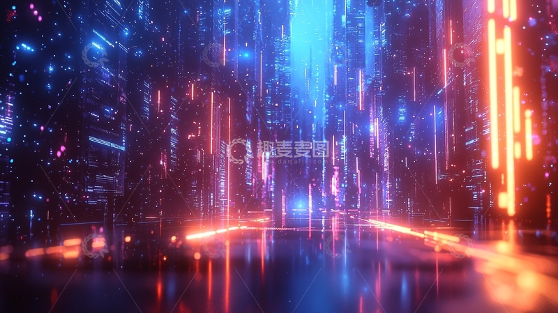 高清大图下载【趣麦麦图】赛博朋克城市霓虹光线