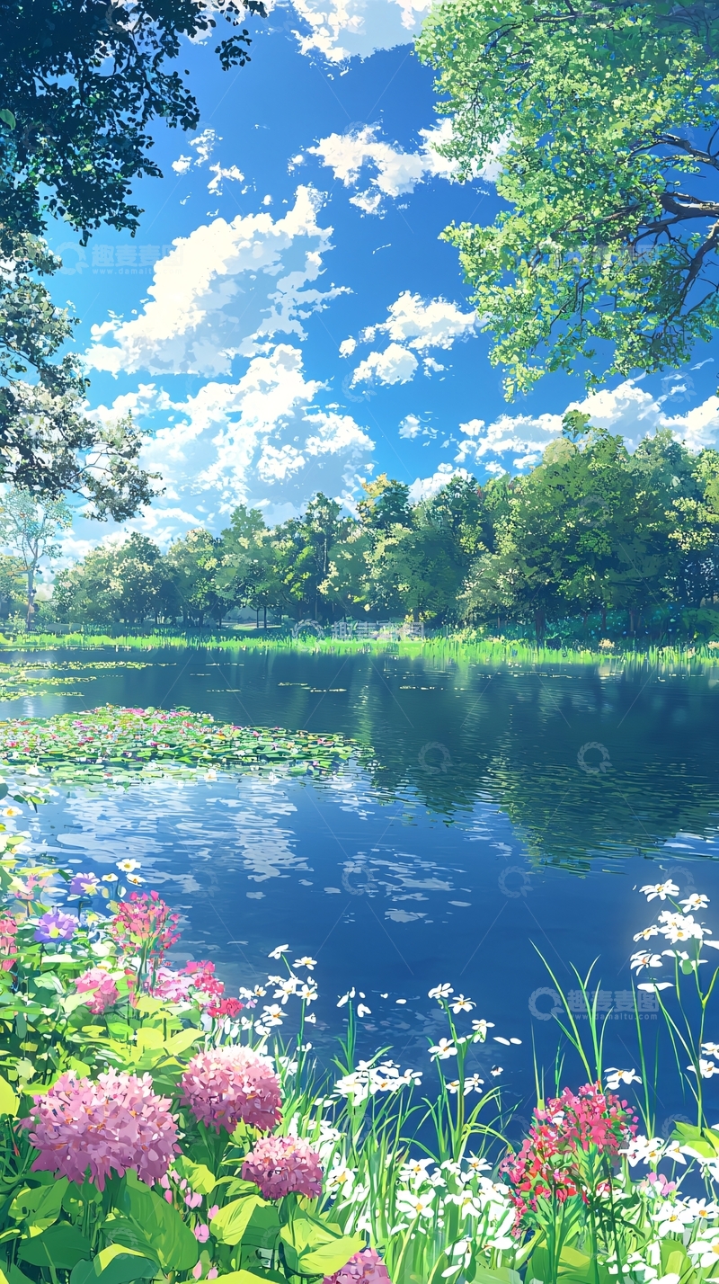 高清大图下载【趣麦麦图】阳光明媚的湖边风景