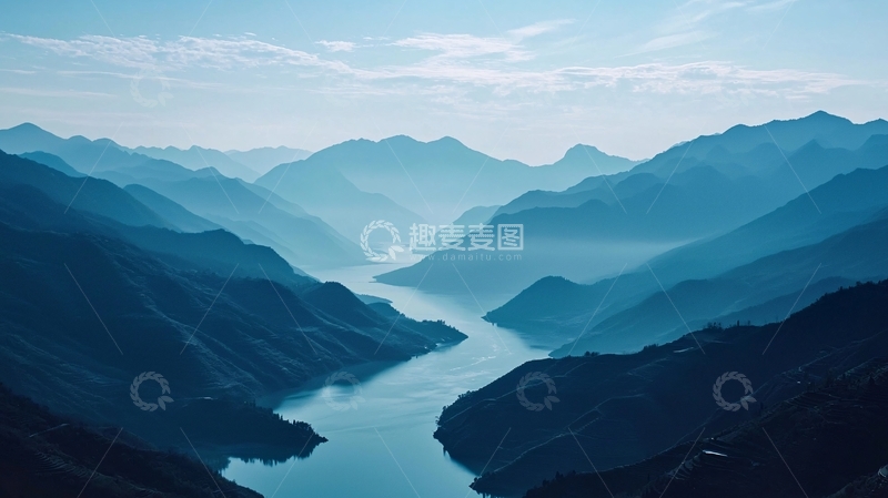 高清大图下载【趣麦麦图】蓝调山河景色
