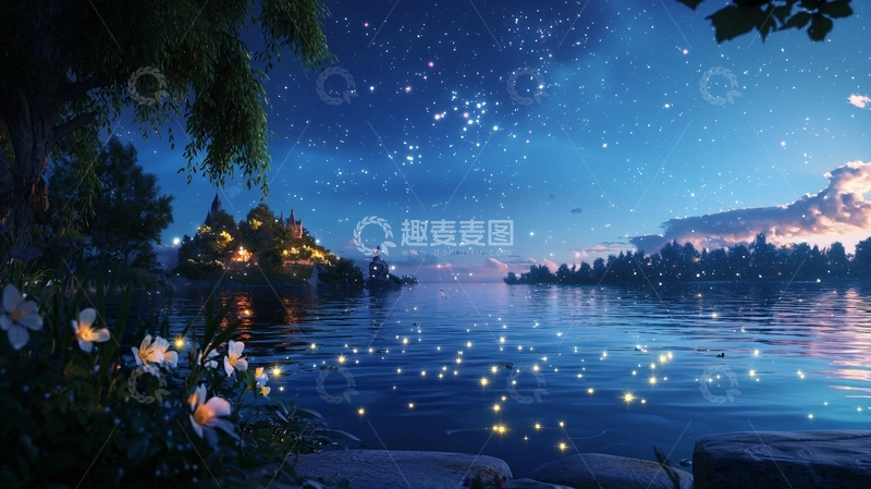 高清大图下载【趣麦麦图】梦幻湖泊夜景
