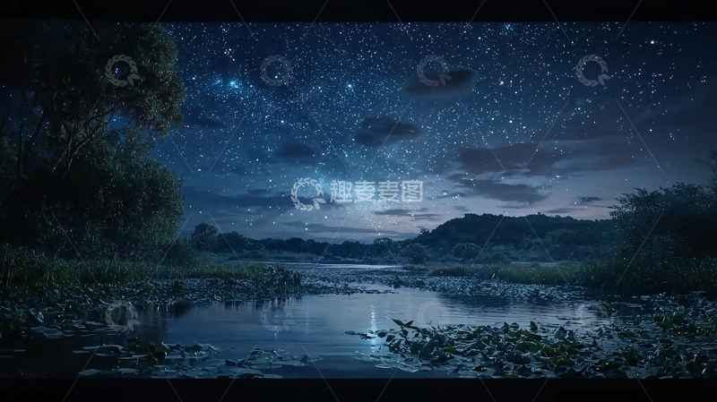 高清大图下载【趣麦麦图】星空下的宁静湖泊