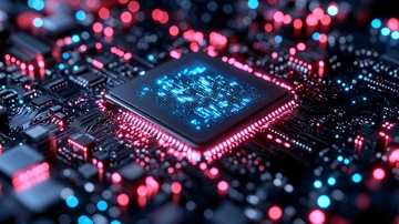 蓝色芯片电路板特写