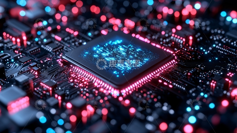 高清大图下载【趣麦麦图】蓝色芯片电路板特写