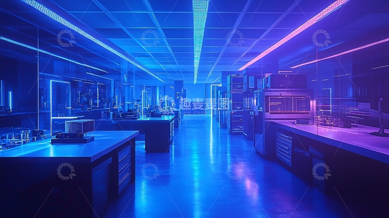 高清大图下载【趣麦麦图】蓝色光照下的未来实验室