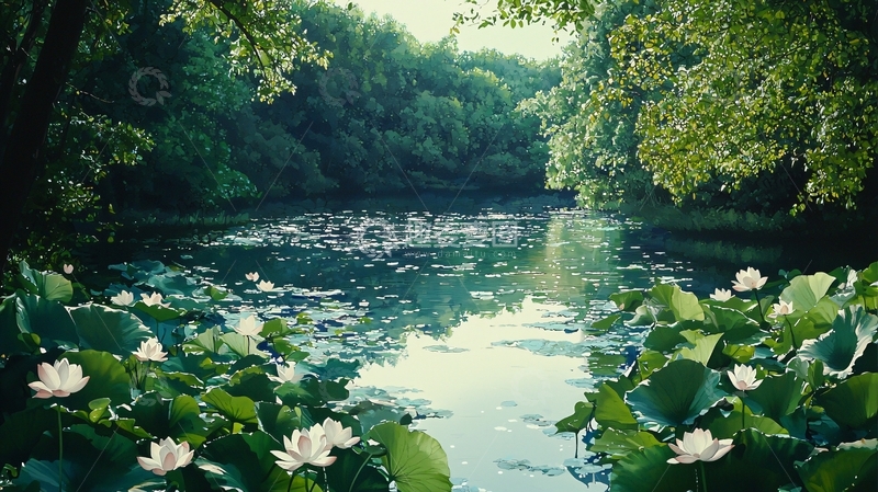 高清大图下载【趣麦麦图】树林环绕的宁静河流