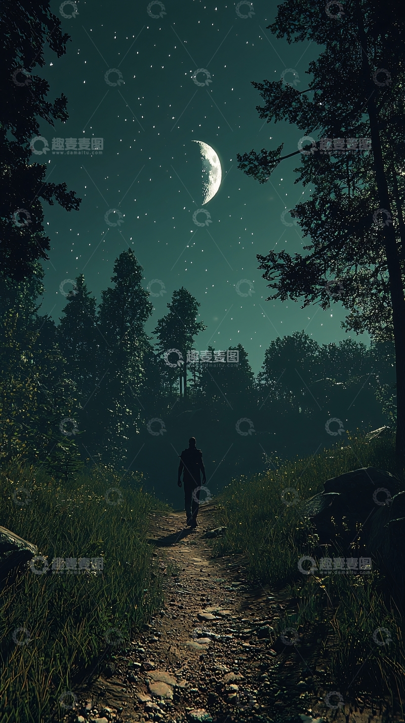 高清大图下载【趣麦麦图】月夜森林小路