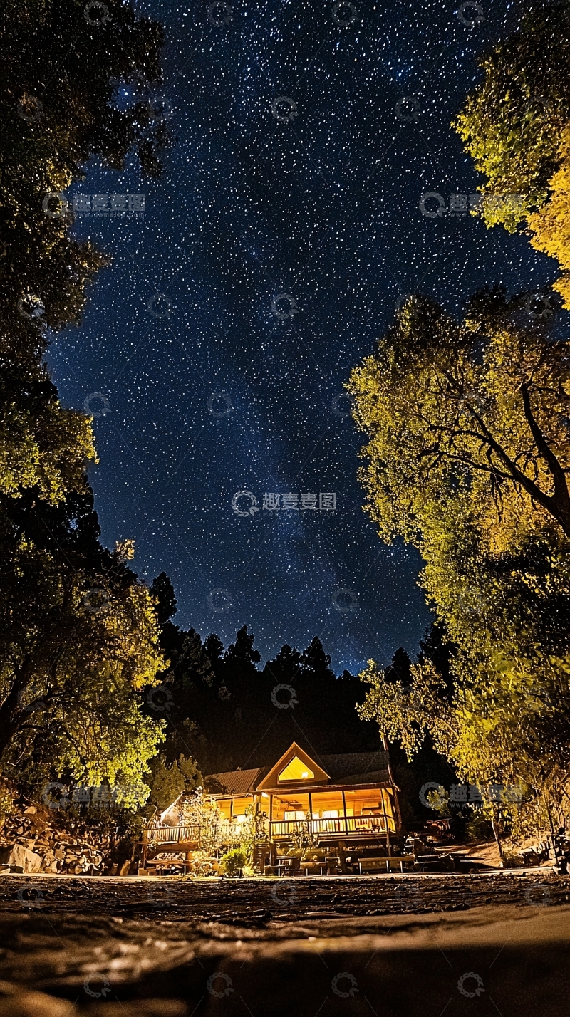 高清大图下载【趣麦麦图】星空下的木屋